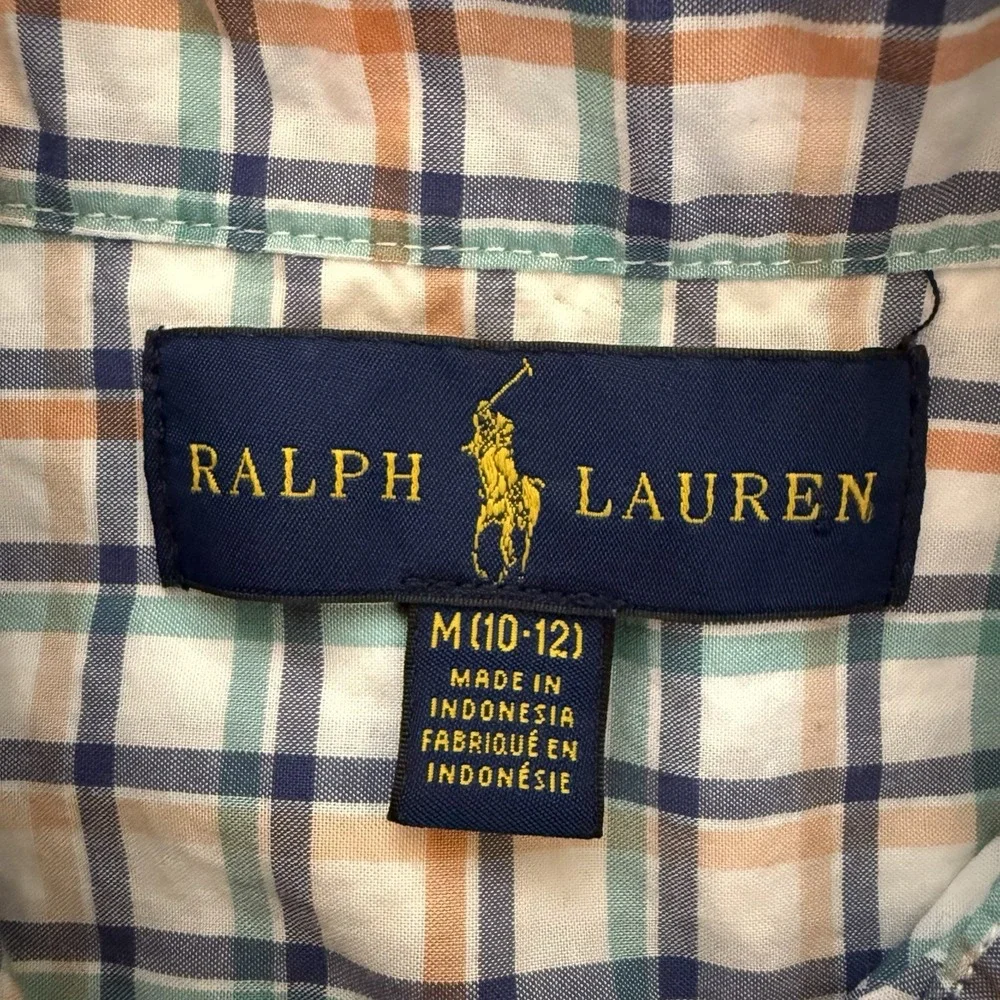 Ralph Lauren Boys M 10-12 Plaid Button Down Shirt Short Sleeve 100% Cotton